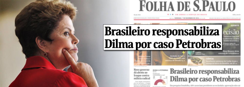 "Pergunta genérica sobre a responsabilidade de Dilma no caso Petrobras traz mais dúvidas do que revelações", diz a jornalista Vera Guimarães Martins, ombudsman da Folha de S. Paulo, sobre a pesquisa que apontou que 68% dos brasileiros acreditam que Dilma tem responsabilidade sobre os desvios na Petrobras; primeiro a questionar a pesquisa foi Eduardo Guimarães, do Blog da Cidadania