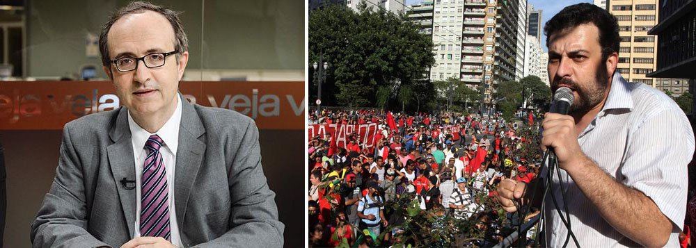 "Virou pornochanchada" a discussão entre Reinaldo Azevedo e Guilherme Boulos, por meio de artigo, diz o jornalista e escritor Celso Lungaretti; para ele, Reinaldo "precisaria de uma professora que o botasse de castigo, obrigando-o a copiar cem vezes a frase: ironia se responde com ironia, sarcasmo com sarcasmo, quem parte logo para a agressão não passa de um desordeiro de botequim"