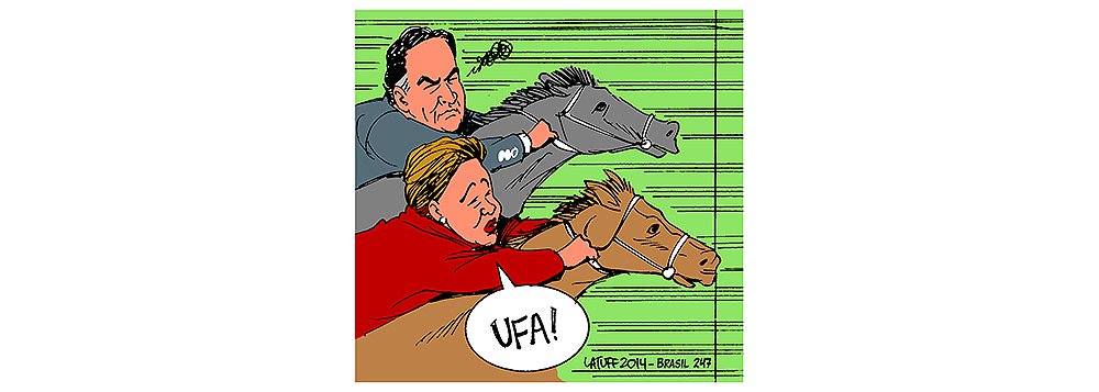 Cartunista Carlos Latuff retrata a vitória de Dilma Rousseff sobre Aécio Neves nas eleições à Presidência deste domingo, por 51,6% dos votos, contra 48,4%, na disputa mais acirrada do Brasil desde a redemocratização