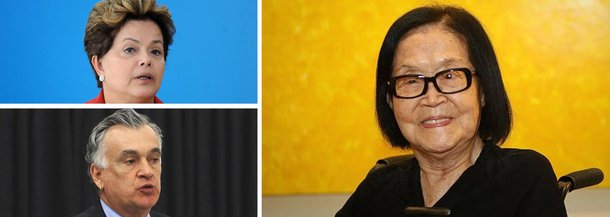 Presidente considerou a artista a "grande dama da pintura nacional", e disse que, apesar de japonesa, Tomie Ohtake se tornou "intrinsecamente brasileira"; o ministro da Cultura, Juca Ferreira, disse ter recebido "com imenso pesar" a notícia da morte e definiu Tomie Ohtake como "uma artista essencial para a cultura brasileira contemporânea, mundialmente reconhecida por sua linguagem única, independente e inovadora"