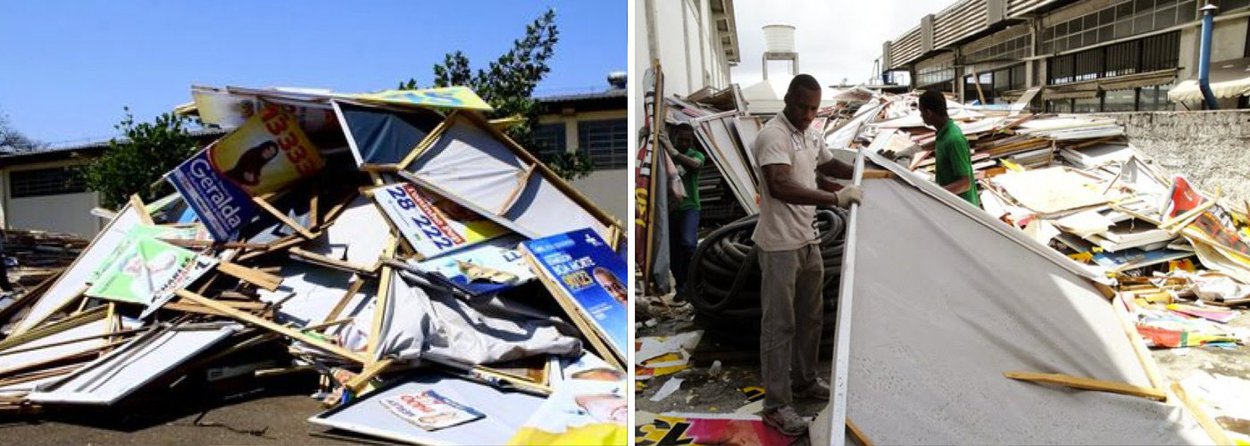 O volume de 300 toneladas de material apreendido no Distrito Federal foi três vezes maior que o registrado em 2010 e chegou ao dobro de São Paulo, estado que tem 8,7 milhões de eleitores, enquanto o DF tem 1,8 milhão; TRE-DF informa, ainda, que dos 1.156 candidatos do DF, 90% descumpriram as regras de campanha; capital superou todas as outras UFs