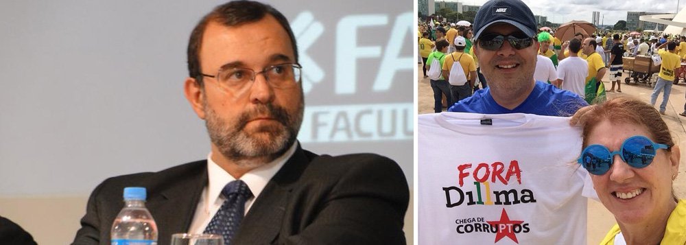 Advogada Anna Maria Trindade dos Reis, mulher do ministro do STJ Sebastião Alves dos Reis Júnior, recentemente indicado por Dilma, participou no último domingo 15, em Brasília, do protesto que pediu a saída da presidente; na foto que publicou na rede social Instagram, ela mostra uma camiseta com as frases "Fora Dilma" e "chega de corruptos", com o símbolo do PT