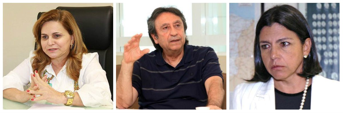 Ex-procuradora-geral de Justiça do Maranhão, Maria de Fátima Rodrigues Travassos Cordeiro (à esq.) é ré em ação de improbidade administrativa acusada de ter livrado de um processo Ricardo Murad (no meio), cunhado da ex-governadora Roseana Sarney; segundo o MP-MA, o favorecimento ao político ocorreu em 2011, quando ele, junto com outros réus, respondia a um processo acusado de formação de quadrilha e fraude em licitações; o MP quer que ela seja condenada à perda de função pública, suspensão dos direitos políticos, pagamento de multa e proibição de contratar com o governo