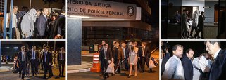 Pelo menos seis  presos na Operação Lava Jato, da Polícia Federal, deixaram a carceragem da Superintendência da Policia Federal, em Curitiba, no fim da noite, após decisão da Justiça Federal que concedeu liberdade a 11 dos investigados na sétima fase da Operação Lava Jato; eles deixaram o local os rostos cobertos e seguiram nos carros de seus advogados