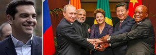 Primeiro-ministro grego, Alexis Tsipras, afirmou que a Grécia analisará a possibilidade de unir-se ao banco de desenvolvimento dos BRICS (formado pelo Brasil, Rússia, Índia, China e África do Sul), após um convite do vice-ministro das Finanças russo; oferta da Rússia chegou no mesmo dia em que o Eurogrupo debate em Bruxelas a situação financeira da Grécia e o progresso das suas negociações com os parceiros