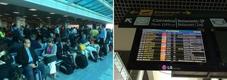 Após ficar fechado por cerca de uma hora devido a uma forte névoa, nesta segunda-feira (13), o aeroporto Santos Dumont, no Centro da cidade do Rio, ficou reaberto por volta das 8h; as filas eram longas para o check-in e para despachar a bagagem; houve discussão, já que algumas pessoas tentaram "furar" a fila; segundo informações da Infraero, foram cancelados pelo menos 20 voos que deveriam chegar e partir nesta manhã