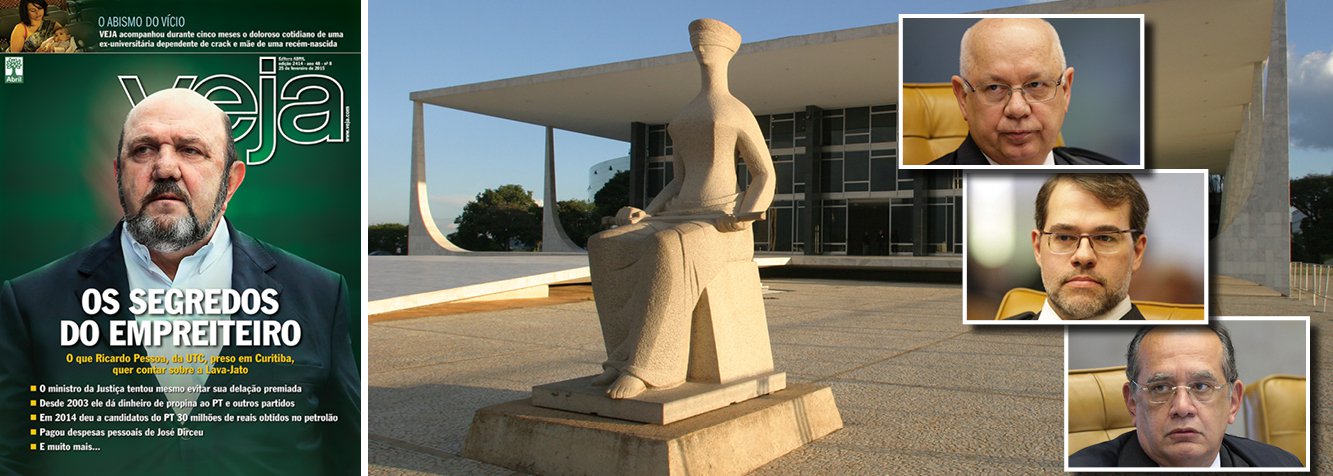 Em duas edições recentes, a revista Veja tentou convencer os ministros do Supremo Tribunal Federal a não libertar o empresário Ricardo Pessoa, dono da UTC Engenharia, sob o argumento de que, preso, ele poderia aceitar se submeter a uma delação premiada diante do juiz Sergio Moro; não deu certo; depois de quase seis meses preso, Pessoa resistiu e obteve, nesta terça-feira, o habeas corpus que garante o seu direito de responder em liberdade pelos crimes dos quais é acusado; de acordo como o ministro Teori Zavascki, manter preso Ricardo Pessoa para forçar uma delação premiada seria "medida medievalesca que cobriria de vergonha nossa sociedade"; ele foi acompanhado pelos votos de Dias Toffoli e Gilmar Mendes, que definiram a votação