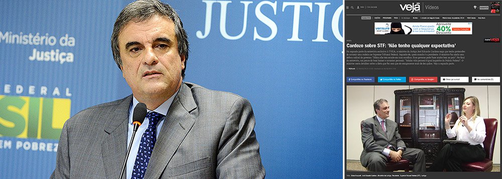 Ministro da Justiça concede entrevista à TV Veja e provoca críticas de Breno Altman, do portal Opera Mundi e colunista do 247; em seu blog, ele coloca perguntas "que não podem calar": "Como é possível, a essa altura do campeonato, sem ferir a credibilidade do PT e do governo, um de seus principais integrantes ser cordial e afável com a revista que trata Dilma, Lula e outros dirigentes petistas como bandidos?"; jornalista pergunta ainda "como é possível José Eduardo Cardozo ainda ser ministro da Justiça, se a única coisa que faz é cuidar de salvar a própria pele, bajulando os setores mais reacionários do país?"; leia a íntegra