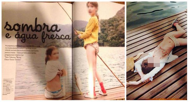 No ensaio intitulado “Sombra e Água Fresca”, da “Vogue Kids”, duas meninas aparecem com as pernas abertas, roupas íntimas e blusas levantadas; o Instituto Alana, que atua na defesa dos direitos da criança, já fez uma denúncia formal ao Ministério Público: “É um convite à erotização precoce e ao consumo daquelas roupas. A matéria está vendendo roupa da forma mais apelativa possível”, disse a psicóloga da organização, Laís Fontenelle