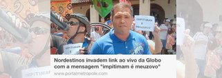 Foliões nordestinos invadiram link ao vivo da filiada da Rede Globo em Fortaleza, no Ceará, com uma mensagem ironizando a pressão da mídia e da oposição pelo impeachment da presidente Dilma Rousseff; a hashtag #impitimamÉMeuzovo chegou aos trending topics mundiais na tarde deste sábado