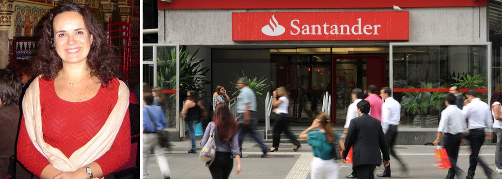 Executiva Sinara Polycarpo Figueiredo, responsabilizada pela divulgação de um email que alertava clientes de alta renda sobre os "riscos da reeleição" da presidente Dilma Rousseff, em julho, entrou com ação na Justiça do Trabalho alegando perseguição do PT; ela quer o emprego de volta, além de indenização por danos morais e materiais; sua demissão foi anunciada pelo presidente mundial do banco, Emilio Botín, que afirmou publicamente que ela errou