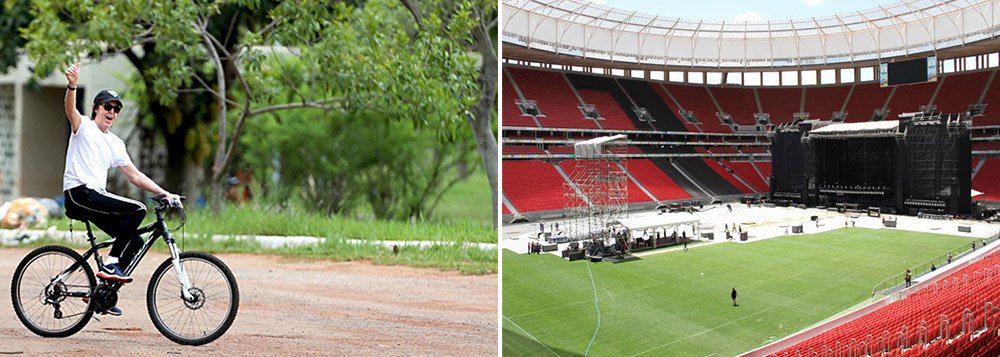 Em Brasília, onde desembarcou neste sábado, o ex-beatle Paul McCartney passeou de bicicleta no Parque da Cidade. Apesar do tempo nublado, o músico inglês parecia se divertir com o passeio, acenou para fãs e ficou no parque até o início da tarde; McCartney se apresentará no Estádio Nacional Mané Garrincha no domingo às 20h pela turnê 'Out There!'