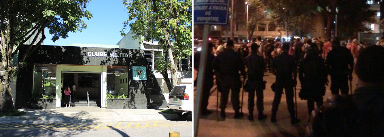 Cerca de 90 manifestantes entraram em confronto com a Polícia Militar (PM) em frente à sede do Clube Militar, no centro do Rio, nesta quarta (1º); ao lembrar os 51 anos do golpe militar de 1964, alguns ativistas arremessaram objetos e um vidro com tinta vermelha na  fachada do prédio, que ficou manchada; os policiais que faziam a segurança e acompanhavam o protesto dispersaram os manifestantes a golpes de cassetete; três foram presos