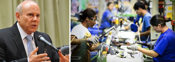 Ministro da Fazenda disse que "a economia cresce, neste segundo semestre, e sem recessão", ao comentar a Pesquisa Industrial Mensal do IBGE, que mostrou que a produção industrial cresceu 0,7% de junho a julho; "A economia não está parada. Não está em recessão. Teve problemas passageiros no primeiro semestre, mas neste segundo semestre vamos em direção a uma gradual melhoria", reforçou Guido Mantega