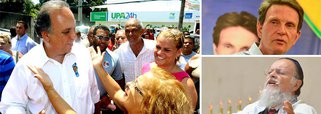 No final de uma carreata  neste sábado (11) em Nova Iguaçu, na Baixada Fluminense, o candidato à reeleição ao governo do Rio de Janeiro, Luiz Fernando Pezão (PMDB), respondeu à acusação feita pelo senador Marcelo Crivella (PRB) de que estaria promovendo guerra religiosa; "Quem sempre fez (guerra) foram eles; Todo mundo se lembra que um sócio do bispo Crivella, em um dia de Nossa Senhora da Aparecida, chutou a santa"