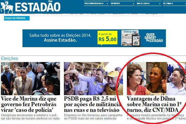 Apesar de bombástica, a notícia foi boicotada nas homes de UOL e G1 e na do Estadão foi publicada, mas manchete inverteu o fato mais importante da pesquisa