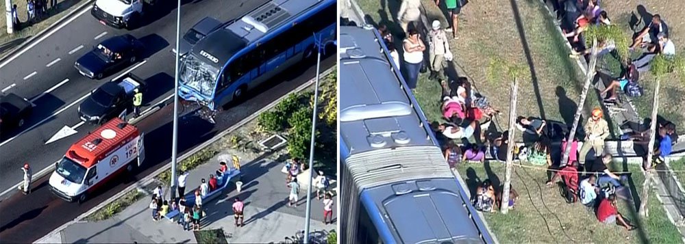 Dois acidentes ocorridos no corredor exclusivo de ônibus (BRT) Transoeste, zona oeste da cidade do Rio de Janeiro, deixaram cerca de 150 feridos; a maioria das vítimas, cerca de 120, ficaram feridas quando dois ônibus colidiram na estação CTEx; segundo a assessoria de imprensa do Corpo de Bombeiros, nenhuma teve ferimentos graves