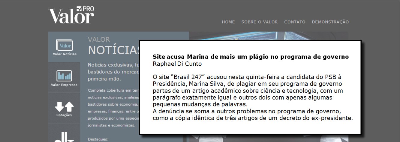 Site de notícias econômicas e financeiras do jornal Valor noticia furo de 247 sobre novo trecho copiado de programa de Marina Silva; reportagem lembra que, com essa denuncia, acusações já causam constrangimento para a candidata do PSB; só um detalhe: não houve acusação, mas publicação de uma notícia