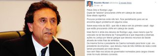 Após divulgação da nota do Governo do Maranhão, que informa sobre os indícios de irregularidades em contratos durante na Sáude durante a gestão de Ricardo Murad, o ex-dirigente, cunhado da ex-governadora Roseana Sarney, partiu para cima dos advogados Davi Telles (Diretor da Caema) e Rodrigo Lago (Secretário de Transparência); "Mais fácil é ir atrás dos desvios de Rodrigo Lago, que responde a diversas ações na Justiça por liderar gangue que desviou recursos da Saúde através de notas frias de remédios. Da mesma forma o presidente da Caema, nomeado para livrar o pai – ex-presidente da empresa – que desviou mais de três milhões de reais e está sendo processado por esse desvio", disparou