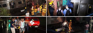 Acidente aconteceu por volta das 20h30 na Estação Ferroviária Juscelino Kubitschek, em Mesquita, na Baixada Fluminense e interrompeu por várias horas o ramal de Japeri; o Corpo de Bombeiros e o Grupamento de Polícia Ferroviária foram acionados