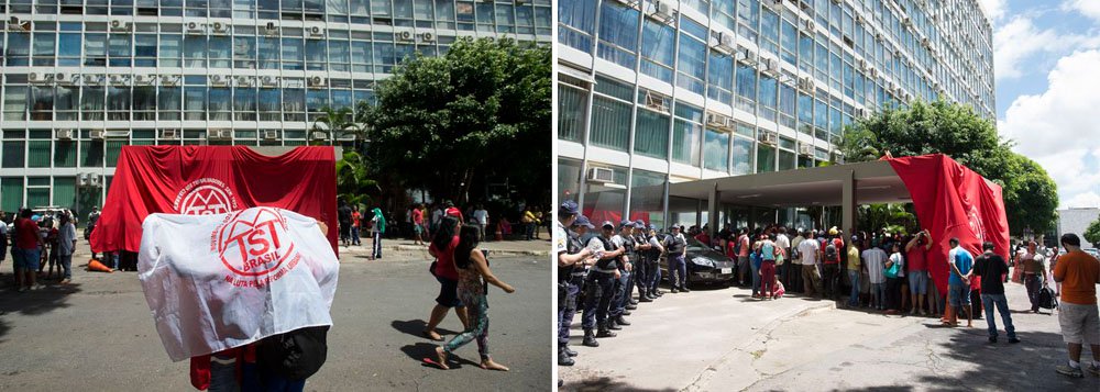 Trezentos manifestantes ligados ao Movimento dos Trabalhadores Sem Teto (MTST) bloqueiam a entrada de serviço do Ministério da Fazenda; eles chegaram de ônibus de áreas do Entorno do Distrito Federal; esse foi o segundo bloqueio da entrada de serviço do Ministério da Fazenda esta semana; a outra manifestação ocorreu na segunda-feira (9), quando ativistas da Fundação Educafro ocuparam a área interna da portaria de serviço do ministério
