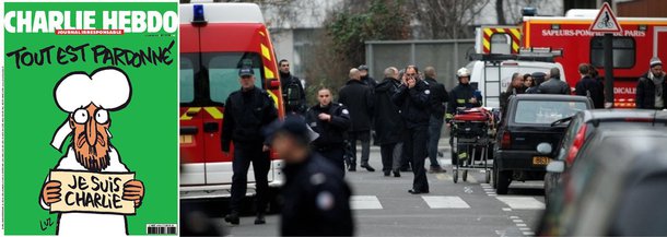 Jornal satírico "Charlie Hebdo" voltará a colocar uma representação do profeta Maomé em sua primeira capa após o atentado em sua redação, que matou 12 pessoas em Paris, na última quarta (7); na nova capa, o profeta do islamismo aparece chorando, com a frase "Je suis Charlie", lema dos protestos contra o ataque; acima da imagem, a frase "Tout est pardonné" (Tudo é perdoado); a primeira edição do semanário francês terá uma tiragem de 3 milhões de exemplares, em vez dos tradicionais 60 mil, em 16 línguas