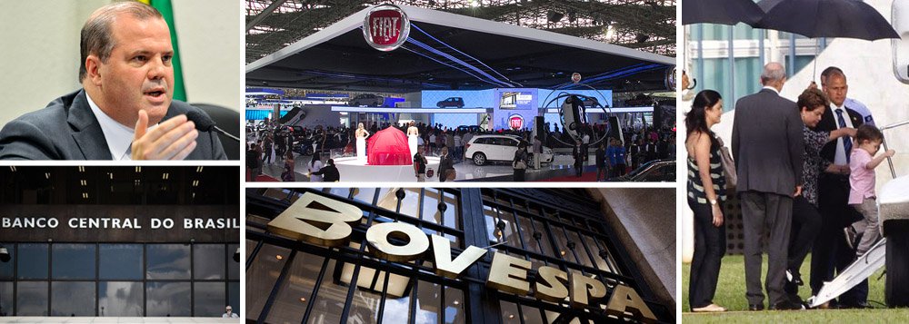 A mensagem do Banco Central chegou ao mercado; Bovespa sobe 2,5%, com ações de bancos disparando; dólar cai 2,6%; Copom presidido por Alexandre Tombini subiu taxa Selic para 11,25%, num sinal de mais ortodoxia na política econômica; nomes cogitados para comandar Ministério da Fazenda, como o do economista Nelson Barbosa, agradam investidores; presidente da Fiat anuncia R$ 15 bilhões em investimentos no Brasil até 2016; com economia voltando a rodar, presidente Dilma Rousseff embarcou para a Bahia; descanso após vencer eleição duríssima