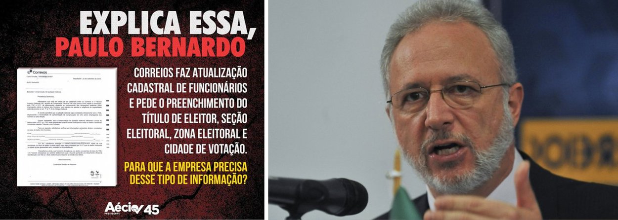 Postagem distribuída pela Rede 45, que apoia o senador Aécio Neves (PSDB-MG), acusou os Correios de exigir que os funcionários revelassem dados do seu cadastro eleitoral; em nota, empresa presidida por Wagner Pinheiro esclarece que "a carta verdadeira enviada pelos Correios já traz os dados eleitorais do empregado e solicita que sejam verificadas eventuais divergências com os dados constantes na base do Tribunal Superior Eleitoral"; leia a íntegra