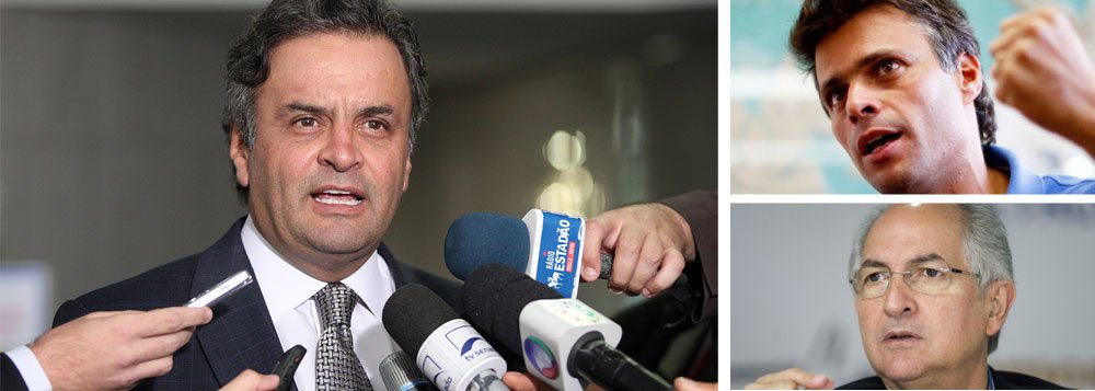 Senador tucano Aécio Neves vai se reunir com nesta quinta-feira, em Lima, com Lilian Lopez e Mitzy Ledezma, mulheres dos oposicionistas Leopoldo Lopez e Antonio Ledezma, presos pelo regime de Nicolas Maduro na Venezuela; o ex-presidente FHC decidiu atuar na defesa deles, após telefonema do ex-premiê espanhol Felipe González