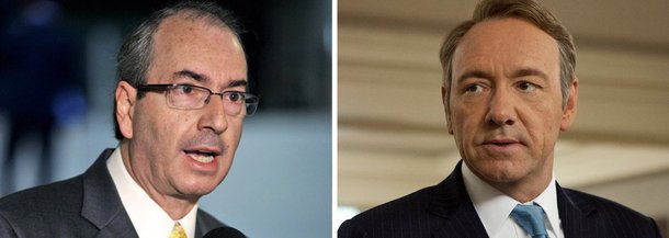 Na série americana, personagem vivido por Kevin Spacey começa como presidente da Câmara, assim como Cunha, e aos poucos vai "derrubando" seus superiores