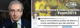 Pelo Twitter, deputado que deve ser algo de investigação da Procuradoria-Geral da República disse que envolvimento do seu nome na Operação Lava Jato "é uma tentativa política de atacar a minha candidatura que não admitirei"; matéria da Folha, afirma Eduardo Cunha (PMDB-RJ), contém "acusação inexistente"