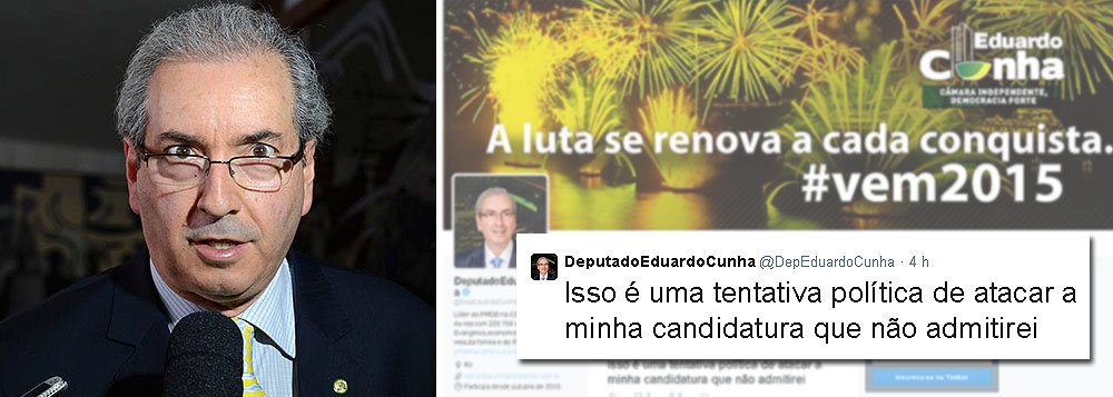 Pelo Twitter, deputado que deve ser algo de investigação da Procuradoria-Geral da República disse que envolvimento do seu nome na Operação Lava Jato "é uma tentativa política de atacar a minha candidatura que não admitirei"; matéria da Folha, afirma Eduardo Cunha (PMDB-RJ), contém "acusação inexistente"