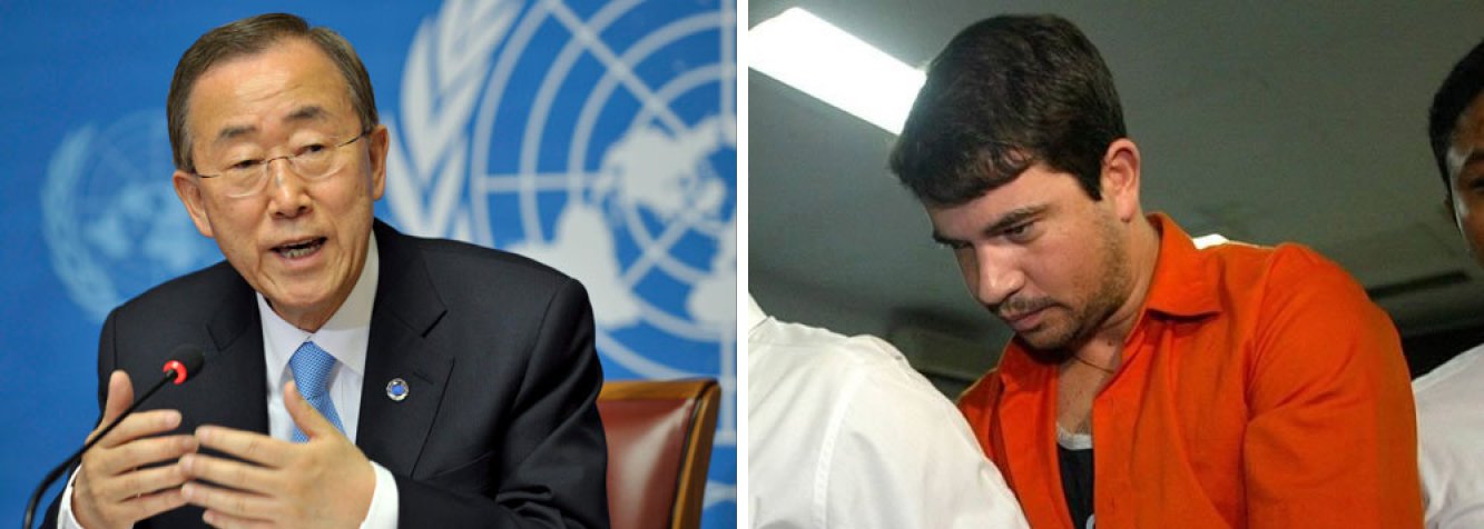 O secretário-geral da ONU, Ban Ki-moon, apelou ao governo indonésio para não executar dez pessoas, entre as quais o brasileiro Rodrigo Gularte, condenadas à morte por tráfico de droga; em comunicado, a ONU diz que, “segundo a legislação internacional, em casos onde a pena de morte está em vigor, esta apenas deve ser aplicada em crimes graves, como mortes com premeditação”; acrescenta ainda que “as infrações ligadas à droga não estão normalmente incluídas nesta categoria de crimes muito graves”