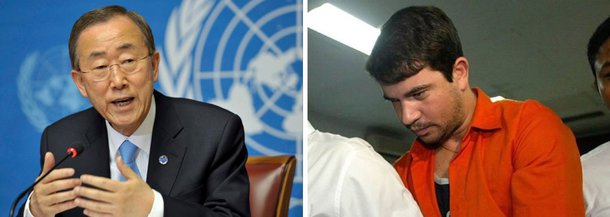 O secretário-geral da ONU, Ban Ki-moon, apelou ao governo indonésio para não executar dez pessoas, entre as quais o brasileiro Rodrigo Gularte, condenadas à morte por tráfico de droga; em comunicado, a ONU diz que, “segundo a legislação internacional, em casos onde a pena de morte está em vigor, esta apenas deve ser aplicada em crimes graves, como mortes com premeditação”; acrescenta ainda que “as infrações ligadas à droga não estão normalmente incluídas nesta categoria de crimes muito graves”