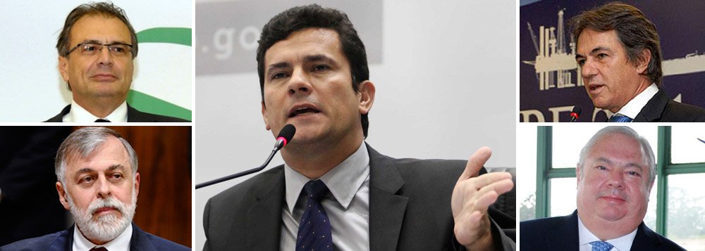 O juiz Sergio Moro, do Paraná, surpreendeu ao não acatar o pedido de réus da Lava Jato, que queriam conhecer o teor da delação premiada de Pedro Barusco (alto à esq.), aquele que havia dito desviar recursos da Petrobras há pelo menos 16 anos, ou seja, desde o governo FHC; a negativa de Moro surpreende porque ele deu publicidade total às delações premiadas de Augusto Mendonça (alto à dir.), que disse que a doação declarada de campanha ao PT era propina, e também de Júlio Camargo (abaixo à dir.), outro executivo da Toyo Setal; outra delação que vem sendo mantida em sigilo é a de Paulo Roberto Costa (abaixo à esq.), que disse que seus US$ 23 milhões de propina vieram da Odebrecht, empreiteira até agora não alcançada pela Lava Jato; qual é a lógica de Moro?