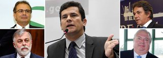 O juiz Sergio Moro, do Paraná, surpreendeu ao não acatar o pedido de réus da Lava Jato, que queriam conhecer o teor da delação premiada de Pedro Barusco (alto à esq.), aquele que havia dito desviar recursos da Petrobras há pelo menos 16 anos, ou seja, desde o governo FHC; a negativa de Moro surpreende porque ele deu publicidade total às delações premiadas de Augusto Mendonça (alto à dir.), que disse que a doação declarada de campanha ao PT era propina, e também de Júlio Camargo (abaixo à dir.), outro executivo da Toyo Setal; outra delação que vem sendo mantida em sigilo é a de Paulo Roberto Costa (abaixo à esq.), que disse que seus US$ 23 milhões de propina vieram da Odebrecht, empreiteira até agora não alcançada pela Lava Jato; qual é a lógica de Moro?