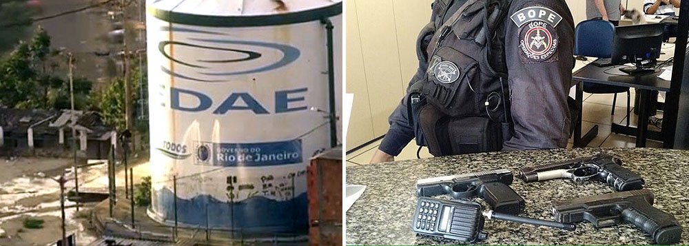 Uma troca de tiros entre policiais e criminosos na comunidade Jorge Turco, em Rocha Miranda, na Zona Norte do Rio, nesta sexta (20), furou um reservatório de água da Cedae que fica no alto do morro; a região é alvo de disputa de duas facções criminosas; de acordo com a Polícia Militar, cerca de 30 agentes do Batalhão de Operações Especiais (Bope) realizam uma operação contra o tráfico de drogas na região