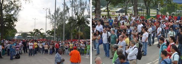 Os protestos do Dia Nacional de Luta contra o projeto que regulamenta o sistema de terceirização no mercado de trabalho brasileiro, interditaram vias e provocaram paralisação em serviços no Rio; em frente à Refinaria Duque de Caxias, na Baixada Fluminense, um grupo de petroleiros e representantes da CUT atearam fogo em galhos e pneus colocados na pista, no sentido Rio da Rodovia Washington Luiz; as chamas foram controladas pelo Corpo de Bombeiros; de acordo com a polícia ninguém ficou ferido