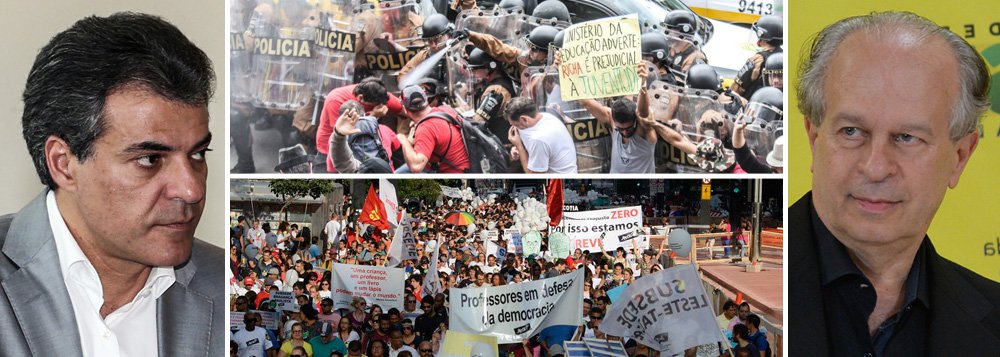 Jornalista Breno Altman critica governos que, com o apoio da mídia, "têm se esforçado para tornar o movimento [dos professores da rede estadual] invisível" ou "oferecem respostas repressivas quando a situação lhes parece sair do controle"; "O silêncio se rompeu quando o governador paranaense, Beto Richa, jogou suas tropas na rua e feriu duzentos manifestantes. Mas a cortina da omissão, aos poucos, volta a esconder um dos mais importantes movimentos civis dos últimos tempos", diz ele; em seu blog no 247, ele cobra ainda o ministro da Educação, Renato Janine Ribeiro, que "deveria empolgado para tecer laços de solidariedade com os professores"