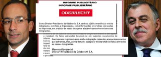 Empreiteira publica informe publicitário, assinado pelo presidente Marcelo Odebrecht, para tentar conter os efeitos da Operação Lava Jato; "Eu, pessoalmente, como Diretor-Presidente, coloco a Organização à disposição para esclarecer qualquer dúvida que as autoridades e a mídia brasileira tenham com relação a qualquer denúncia", diz a nota; empreiteira foi acusada por Paulo Roberto Costa de lhe pagar uma propina de US$ 23 milhões; Marcelo fala em "acusações covardes" e diz ter confiança "em todos os nossos Integrantes", mas pode ser atingido pela Lei Anticorrupção, que pune corruptores