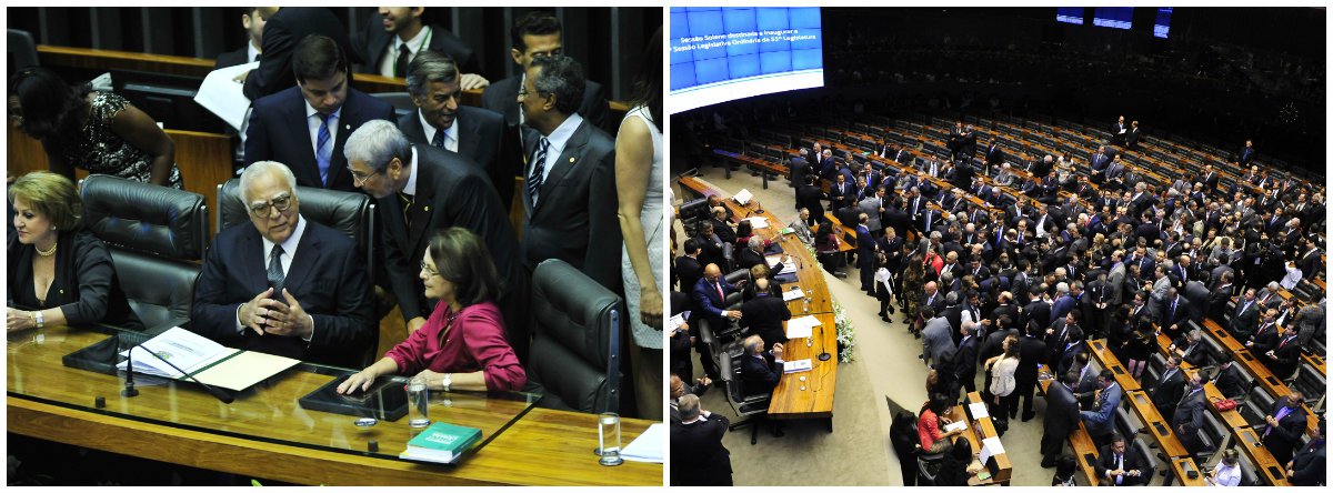 Cerimônia de posse ocorreu em sessão preparatória no Plenário Ulysses Guimarães, presidida pelo deputado Miro Teixeira (Pros-RJ), o mais idoso entre os com maior número de mandatos; cada deputado confirmou o compromisso de "defender e cumprir a Constituição, observar as leis, promover o bem geral do povo brasileiro e sustentar a união, a integridade e a independência do Brasil"