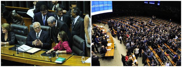 Cerimônia de posse ocorreu em sessão preparatória no Plenário Ulysses Guimarães, presidida pelo deputado Miro Teixeira (Pros-RJ), o mais idoso entre os com maior número de mandatos; cada deputado confirmou o compromisso de "defender e cumprir a Constituição, observar as leis, promover o bem geral do povo brasileiro e sustentar a união, a integridade e a independência do Brasil"