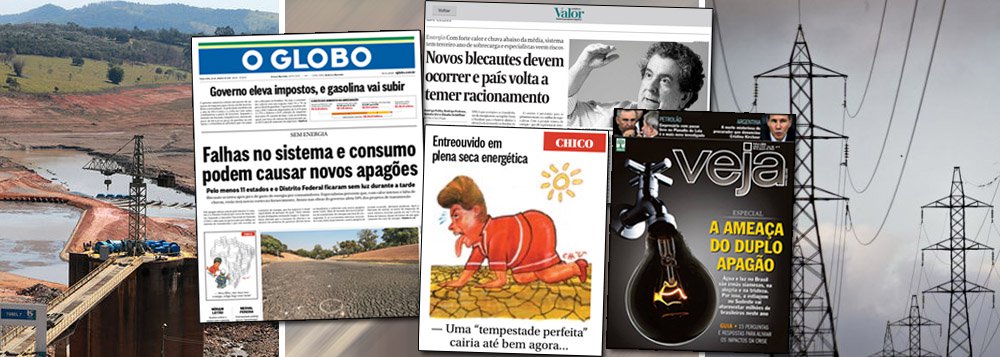 Eduardo Guimarães, do Blog da Cidadania, critica a tentativa de meios de comunicação alinhados com a oposição de igualar as crises de abastecimento de água e energia, para que, assim, a responsabilidade seja atribuída à presidente Dilma Rousseff ou, ao menos, compartilhada com ela; "esse noticiário tem se constituído em virtual delinquência ideológica", diz ele; "Há, sim, alguns jornalistas e seus empregadores afirmando, sob aval de 'especialistas' de uma corrente opinativa só, que PODE, apenas PODE vir a haver racionamento. São previsões do futuro que se repetem há quase seis anos de forma sistemática, porém sem jamais terem se materializado"; a situação da água, diz ele, é muito mais séria e emergencial