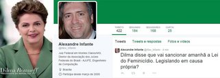 O juiz federal Alexandre Infante sugeriu, no Twitter, que Dilma assinou a lei que agrava as penas de assassinato de mulheres em “causa própria”; depois, apagou o post, mas já era tarde