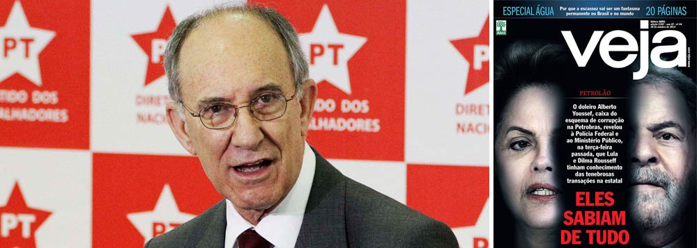 Presidente do Partido dos Trabalhadores, Rui Falcão, reage à tentativa escancarada da Editora Abril de interferir no processo eleitoral com uma denúncia de Veja que a própria revista admite não conter provas; legenda pede no TSE direito de resposta no site da revista, no MPE, apuração de suposto abuso da publicação para prejudicar o pleito e, no STF, entrou com representação por difamação contra o PT; outra ação pede ainda providências à Procuradoria-Geral da República sobre o vazamento do depoimento do doleiro Alberto Youssef; atentado à democracia fere a dignidade do jornalismo brasileiro