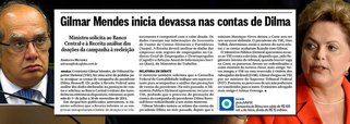 Segundo o jornal O Globo, a ação do ministro Gilmar Mendes em relação ao processo eleitoral de 2014 não se limita a uma análise normal sobre as contas de campanha da presidente Dilma Rousseff; trata-se, sim, de uma "devassa"; ontem, Gilmar pediu à Receita Federal a análise dos dados de todos os doadores e ao Banco Central cópias dos extratos bancários que comprovariam os repasses; em entrevista recente ao 247, Gilmar resumiu a questão: "Se não tem problema, ok; se tem, tem"