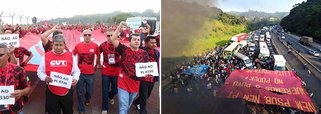 Manifestações integram o Dia Nacional de Paralisação, que terá protestos nesta quarta-feira 15 ao longo do dia em todo o Brasil, convocados por centrais sindicais; em São Paulo, três rodovias estão bloqueadas; em Guarulhos (foto), metalúrgicos realizam caminhada do hotel Pullman até o aeroporto Cumbica