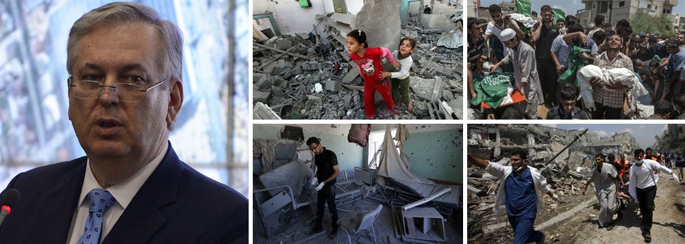 Ministro Luiz Alberto Figueiredo rebate comentário feito pela chancelaria de Israel de que o Brasil é um "anão diplomático"; "Somos um dos 11 países do mundo que têm relações diplomáticas com todos os membros da ONU e temos um histórico de cooperação pela paz e ação pela paz internacional. Se há algum anão diplomático, o Brasil não é um deles", afirmou; com o comentário, Israel rebatia gesto diplomático do Brasil contra ataques que já mataram 700 palestinos em Gaza, a maioria civis; nesta quinta-feira, disparo contra uma escola da ONU deixou 15 mortos, inclusive crianças; dentre elas, um bebê de um ano