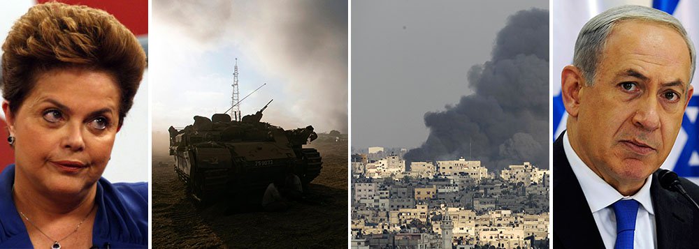 “Condenamos energicamente o uso desproporcional da força por Israel na Faixa de Gaza, do qual resultou elevado número de vítimas civis, incluindo mulheres e crianças”, diz comunicado do Ministério das Relações Exteriores que reitera seu chamado a um imediato cessar-fogo entre as partes; embaixador do Brasil em Tel Aviv também foi chamado a Brasília para consultas; pelo menos 655 palestinos e 35 israelenses perderam a vida no massacre e há registros de 4,3 mil feridos