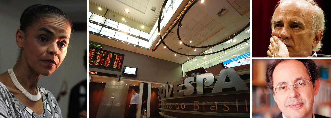 Bolsa tem alta de 2% diante da possibilidade de ex-ministra assumir lugar, no PSB, de candidata a presidente; papéis da Petrobras experimentam alta de 8%; mesma matriz de pensamento de economistas ligados a ela e de formuladores do programa econômico do PSDB é reconhecida pelo mercado financeiro; ex-presidente do BNDES André Lara Resende, um dos pais do Plano Real, e professor do Insper Eduardo Gianetti fazem parte do núcleo econômico de Marina; “Temos fortes convergências com o PSDB”, admite Gianetti, que já fala como porta-voz da possível candidata